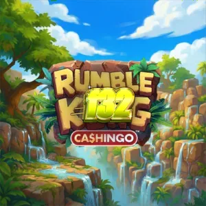 Tampilan visual mesin slot Rumble Kong Cashingo dengan tema hutan dan grid bingo.